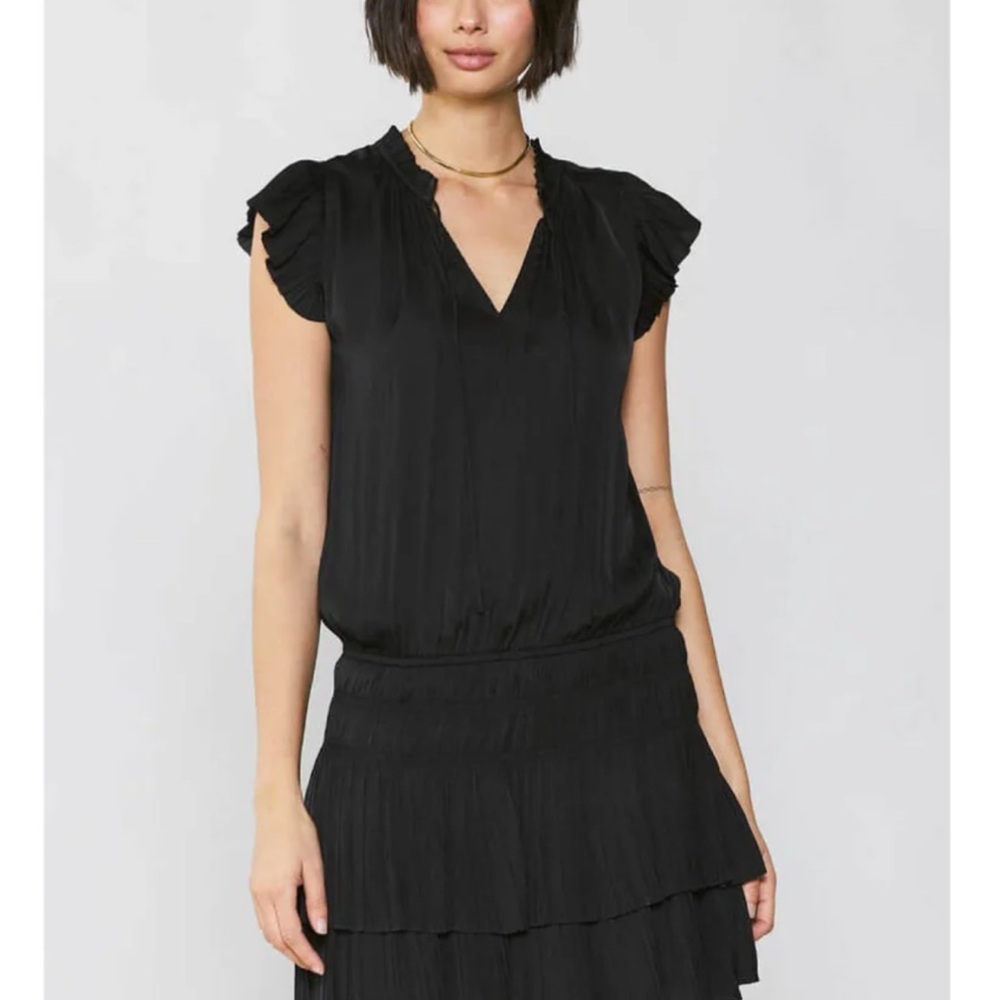 Current Air Drop Waist Zoey Split Neck Tie Mini Dress Black Size Small - Picture 2 of 6